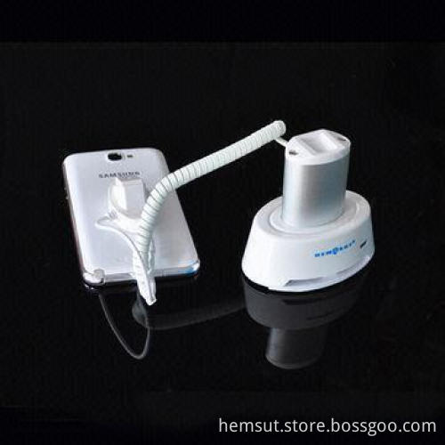 Anti-theft display stand for cell phone, cylinder tall white with alarm function
